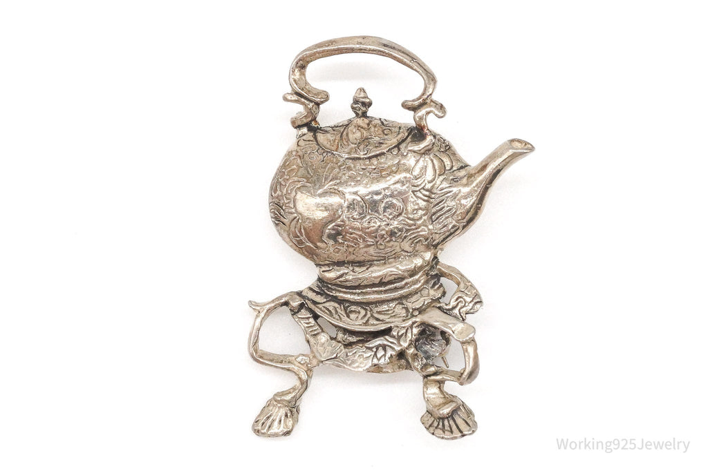Large Vintage Tea Pot Kettle Sterling Silver Brooch Pin | Jewelry > Brooches, Pins & Clips | Wiccan Center