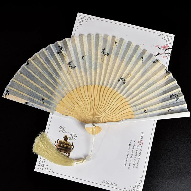 Vintage Bamboo & Silk Folding Hand Fan – Art Floral Design | Fans | Wiccan Center
