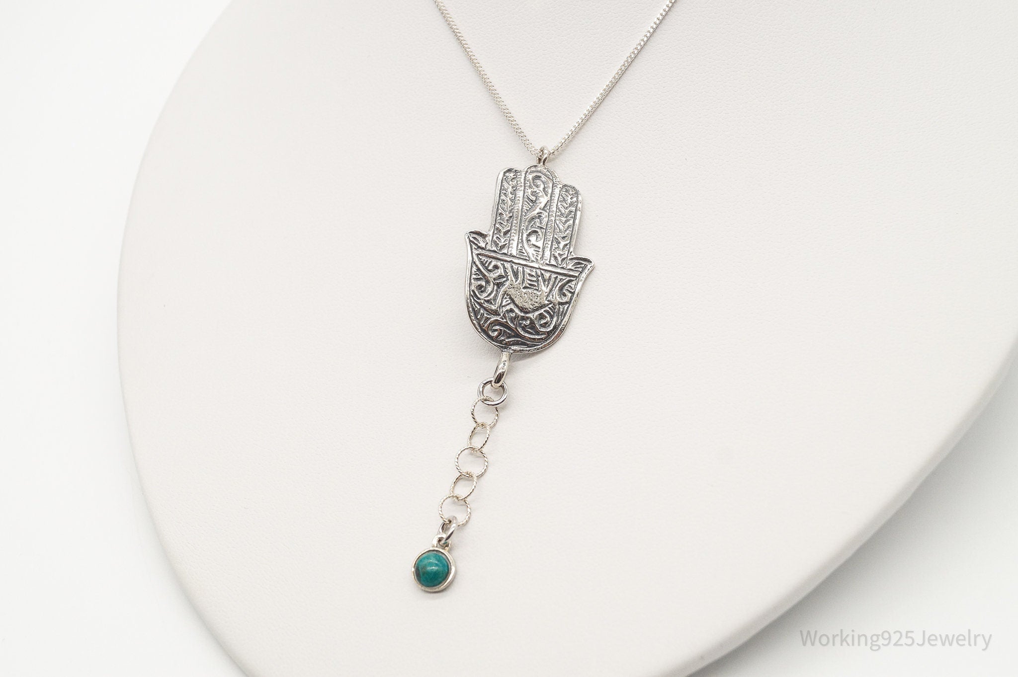 Vintage Israel Designer RL Hamsa Hand Turquoise Sterling Silver Necklace | Jewelry > Necklaces > Pendants | Wiccan Center