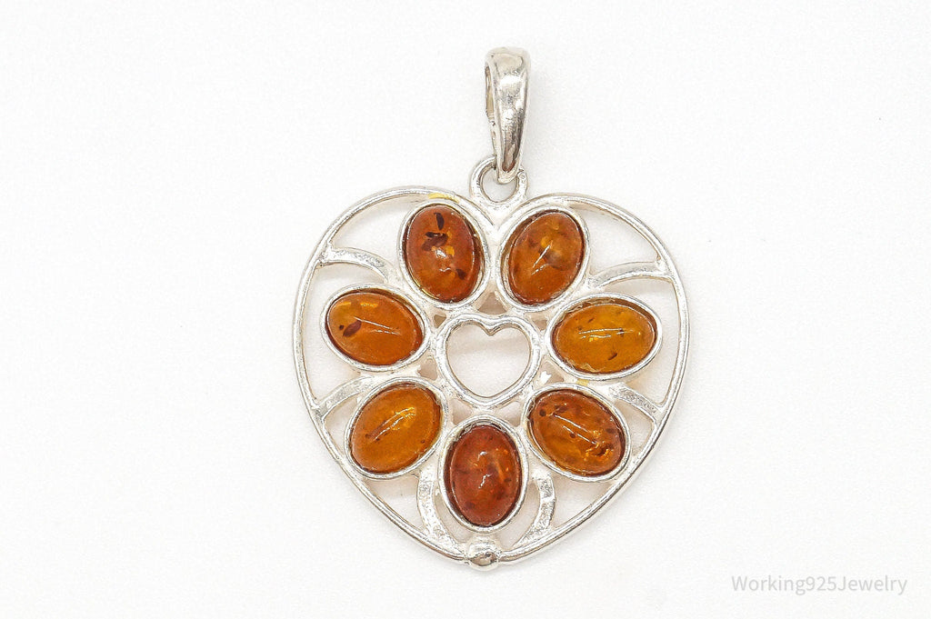 Vintage Amber Heart Modernist Sterling Silver Pendant | Jewelry > Necklaces > Pendants | Wiccan Center