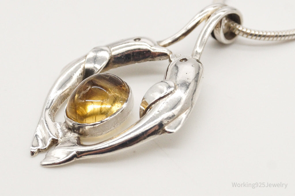 Vintage Large Kissing Dolphins Citrine Sterling Silver Necklace | Jewelry > Necklaces > Pendants | Wiccan Center