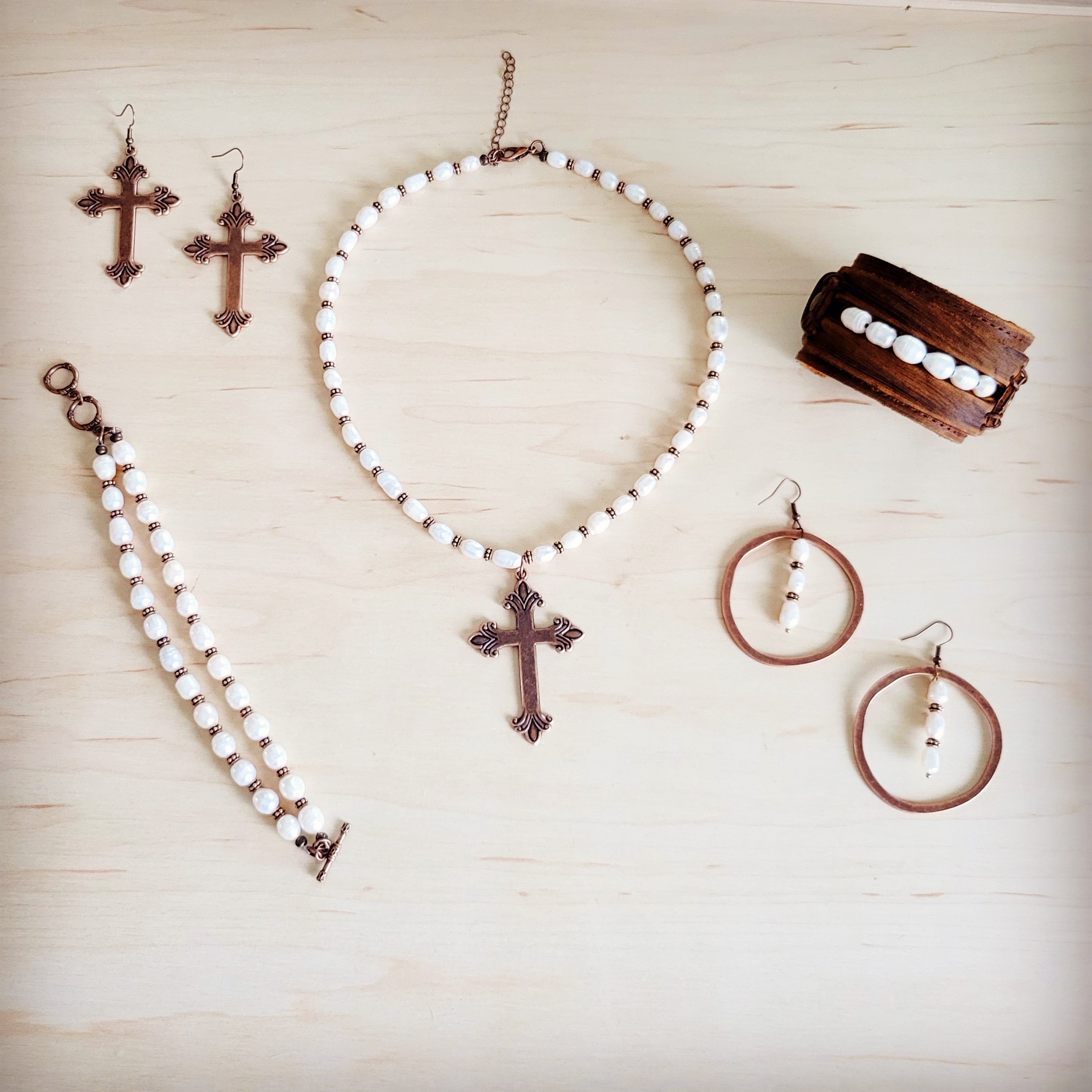 Burnished Copper Cross Earrings 200br | Earrings | Wiccan Center