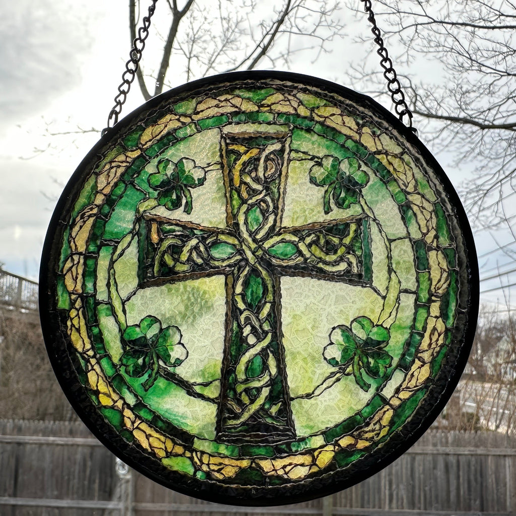 Irish Shamrock Celtic Cross Stained Glass Gift | Gifts | Wiccan Center