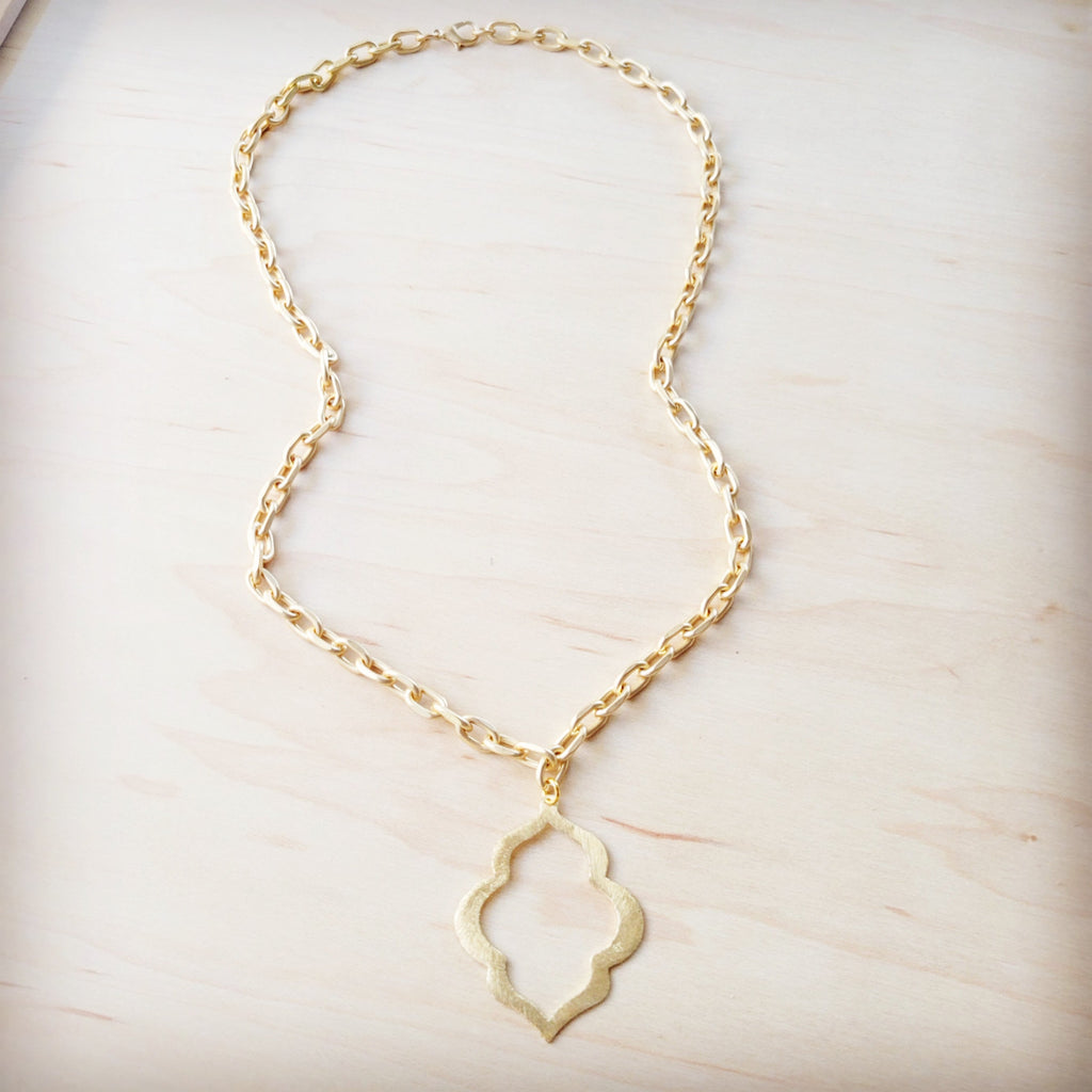 **Moroccan Oasis Matte Gold Pendant Necklace 257li