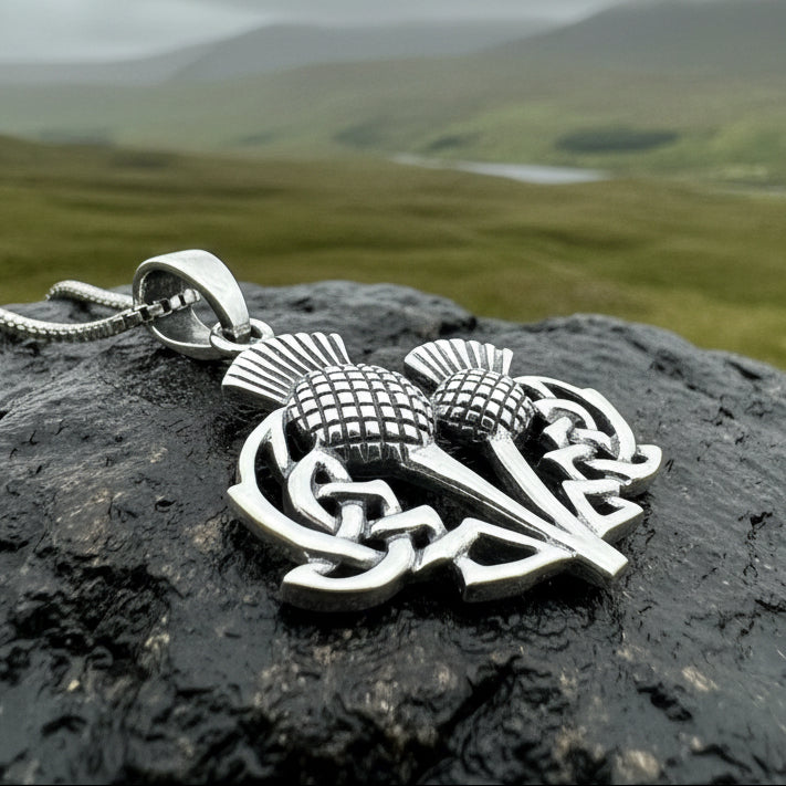 Maisie Double Scottish Thistle Necklace in Sterling Silver | Pendant | Wiccan Center