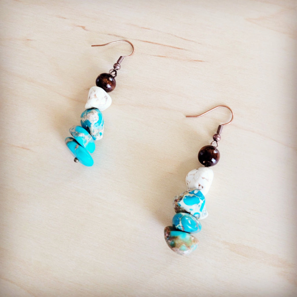 Genuine Regalite Wood and Turquoise Drop Earrings 200bd | Earrings | Wiccan Center