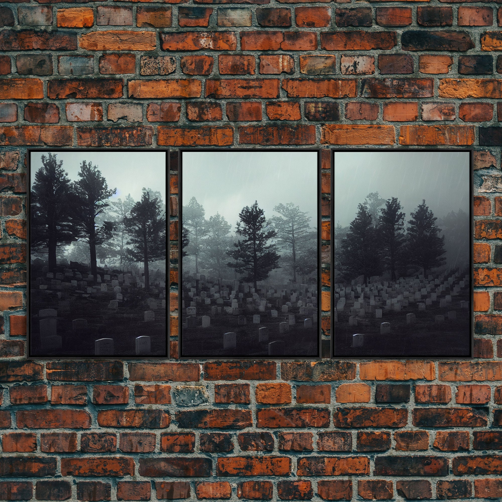 Spooky haunted graveyard at night, art for witches, 3 piece canvas, 3 piece wall art, cemetery art | | Wiccan Center