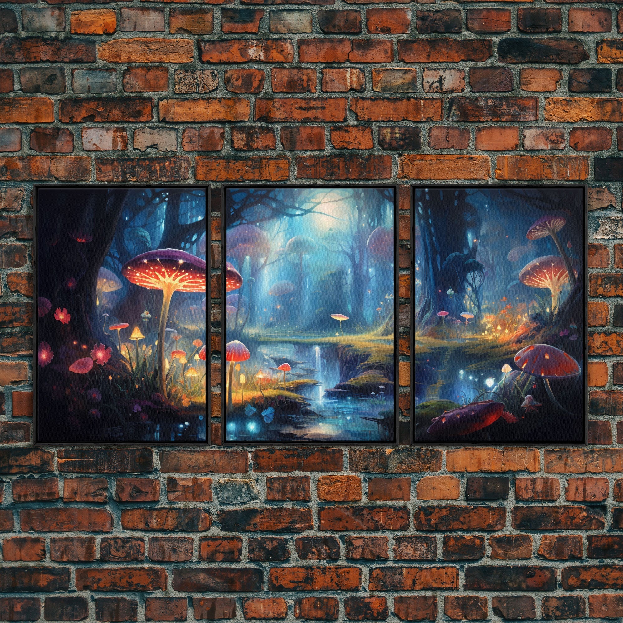 Magical dark forest art print on canvas, fantasy forest, oil style painting, large landscape wall art for home, ready to hang, 3 Piece Art | | Wiccan Center