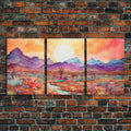 Black Framed 3 Piece Wall Art, Southwestern Desert Scene at Sunset, Minimalist Wall Art, MCM Style Midcentury Wall Decor, Above Sofa Art | | Wiccan Center