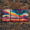 Psychedelic sunset, beautiful colorful wall art, 3 piece canvas print, three piece wall art, living room above the couch art, sun rise art | | Wiccan Center