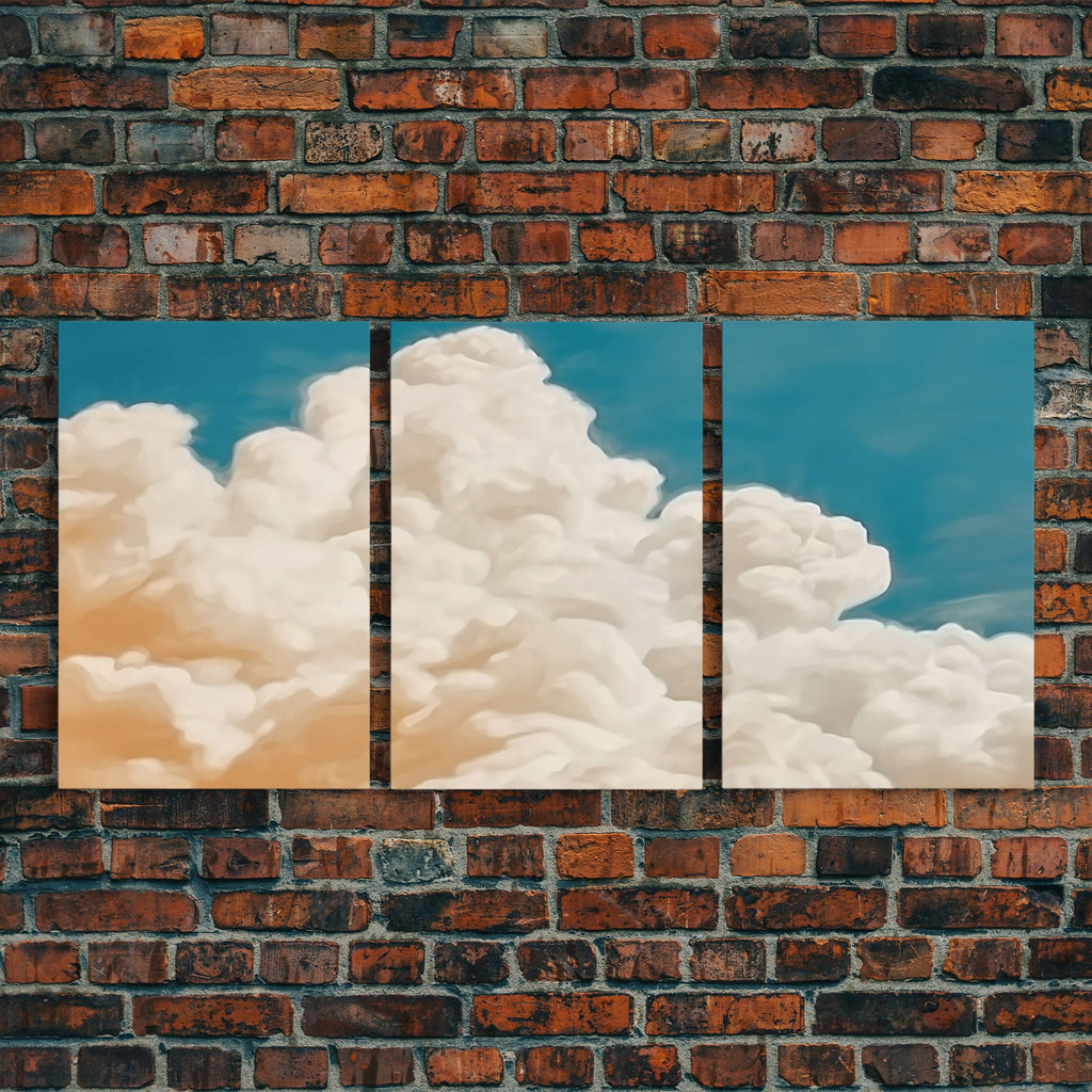 Framed Canvas Wall Art Set of 3 Pastel Clouds, Navy Blue Sky, Nature Landscape Prints, Minimalist Modern Art Nature Boho Wall Decor | | Wiccan Center