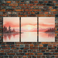 Beautiful Red Lake Sunset 3 Piece Framed Canvas Print Set, Above Sofa Art, Living Room Decor, Beautiful Wall Art, Watercolor Painting | | Wiccan Center