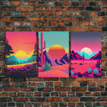 Retro Synthwave Style 80s Vibes Art, 3 Panel Canvas, Triptych Art, Framed Canvas Prints, Sunset, Pink Hues, Pastel Art, Vaporwave Decor