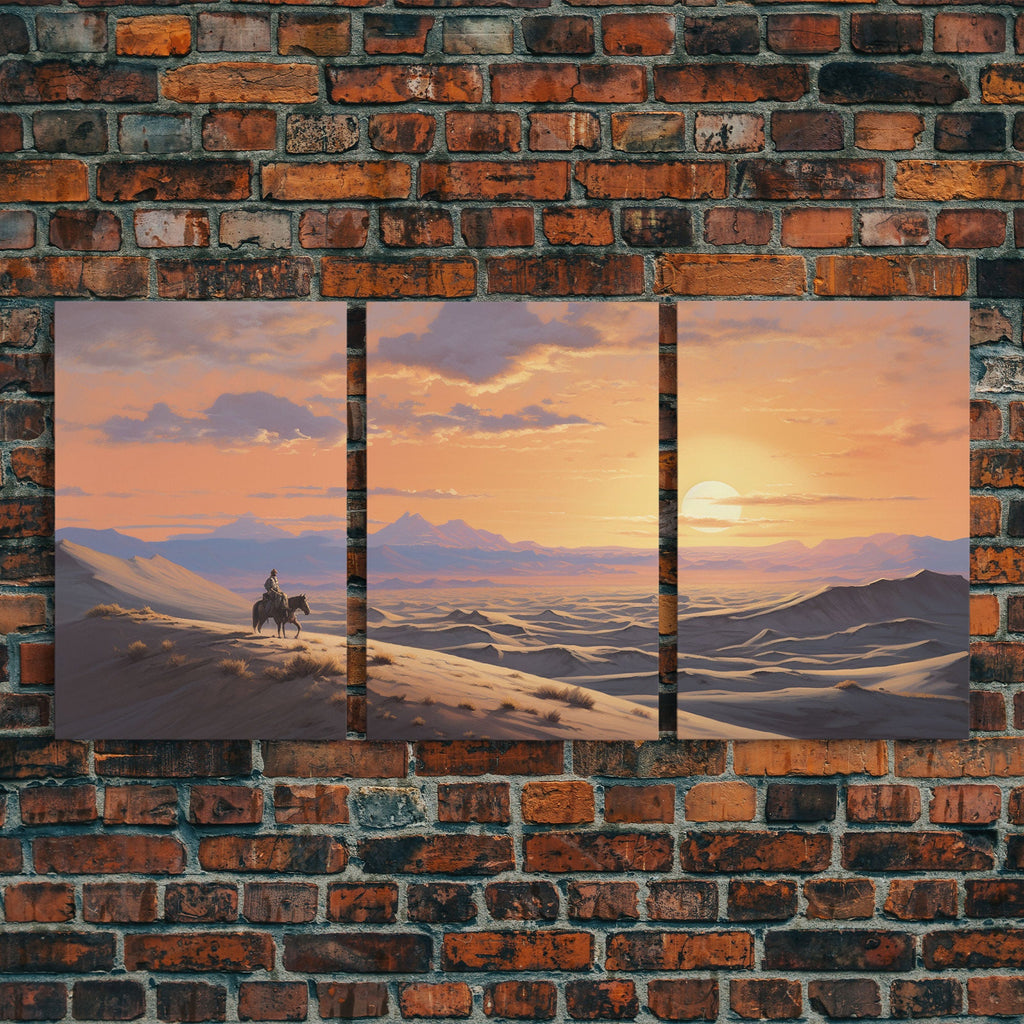 Cowboy Wall Art, Sunset Print, Landscape Wall Art, Canvas Print, Wall Art, 3 Piece Wall Art, Gift For Men, Ranch House Decor, Western Art | | Wiccan Center