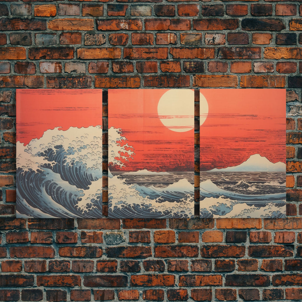 Japanese Wall Art, Ocean Waves, Asian Art, Sunset Art, Canvas Print, Wall Art, 3 Piece Wall Art, Above Bed Art, Southern Wall Art, RV Decor | | Wiccan Center