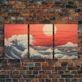 Japanese Wall Art, Ocean Waves, Asian Art, Sunset Art, Canvas Print, Wall Art, 3 Piece Wall Art, Above Bed Art, Southern Wall Art, RV Decor | | Wiccan Center