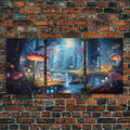 Magical dark forest art print on canvas, fantasy forest, oil style painting, large landscape wall art for home, ready to hang, 3 Piece Art | | Wiccan Center