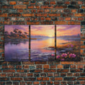 Beautiful 3 Piece Wall Art, Framed Canvas Print, 3 Piece Set, Lake House Decor, Sunset Over The Purple Marsh, Above Sofa Art | | Wiccan Center
