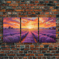 Purple Lavender Fields, 3 Piece Wall Art, Framed Canvas Print, Beautiful Original Landscape Painting, Sunset Painting, Farmhouse Decor | | Wiccan Center