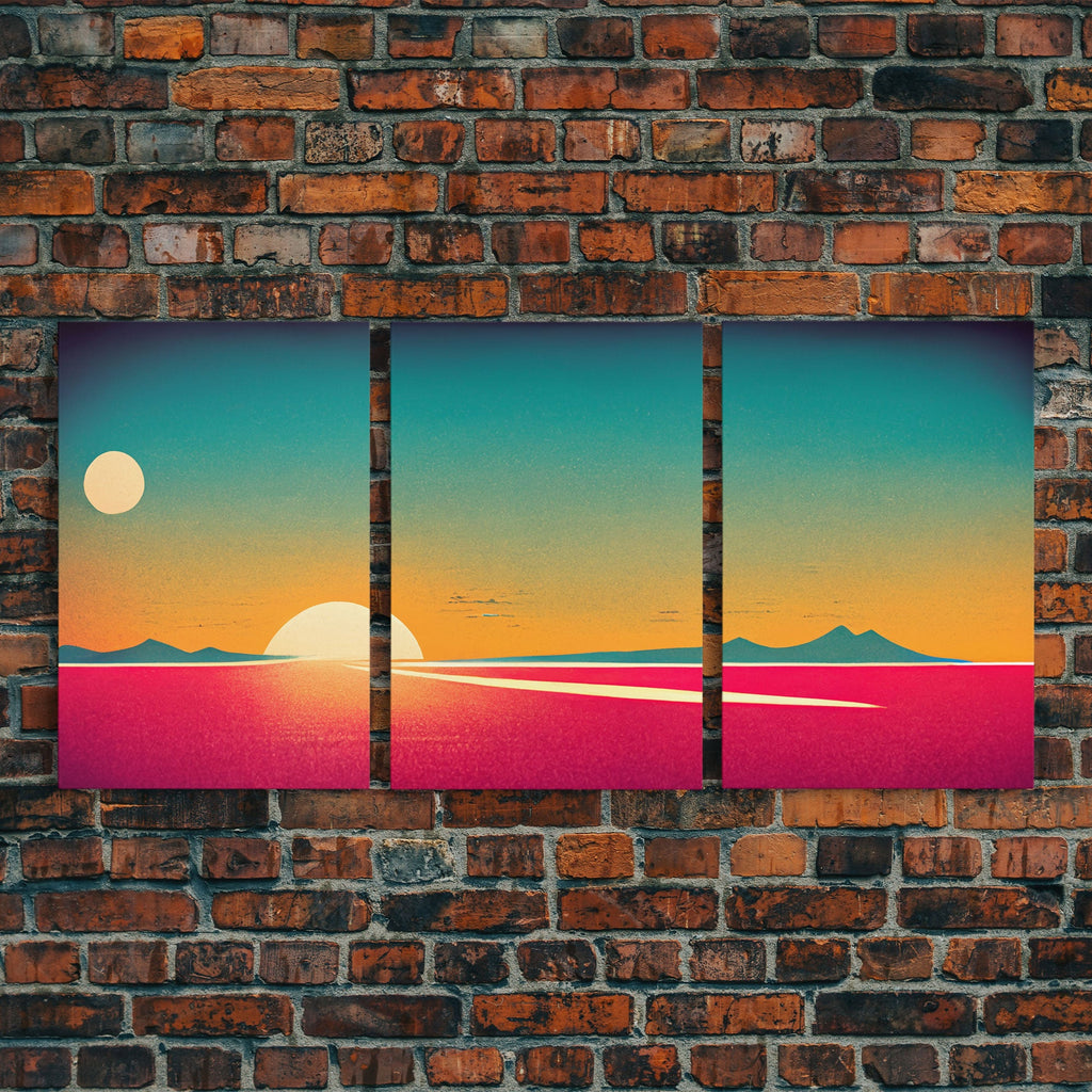 Art Deco Sunset, 3 Piece Wall Art, Ready To Hang Canvas Print, Cool Unique Living Room Wall Art Decor | | Wiccan Center