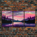 Starry Night Magical Forest Fantasy Landscape, 3 Piece Wall Art, Ready To Hang Canvas Print, Cool Living Room Wall Art Decor | | Wiccan Center