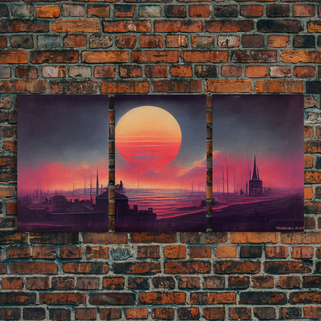 Haunted Sunset, Spooky Halloween Art, Gloomy Wall Decor, 3 Piece Canvas Decor, 3 Piece Wall Art, Ready To Hang Canvas Prints | | Wiccan Center