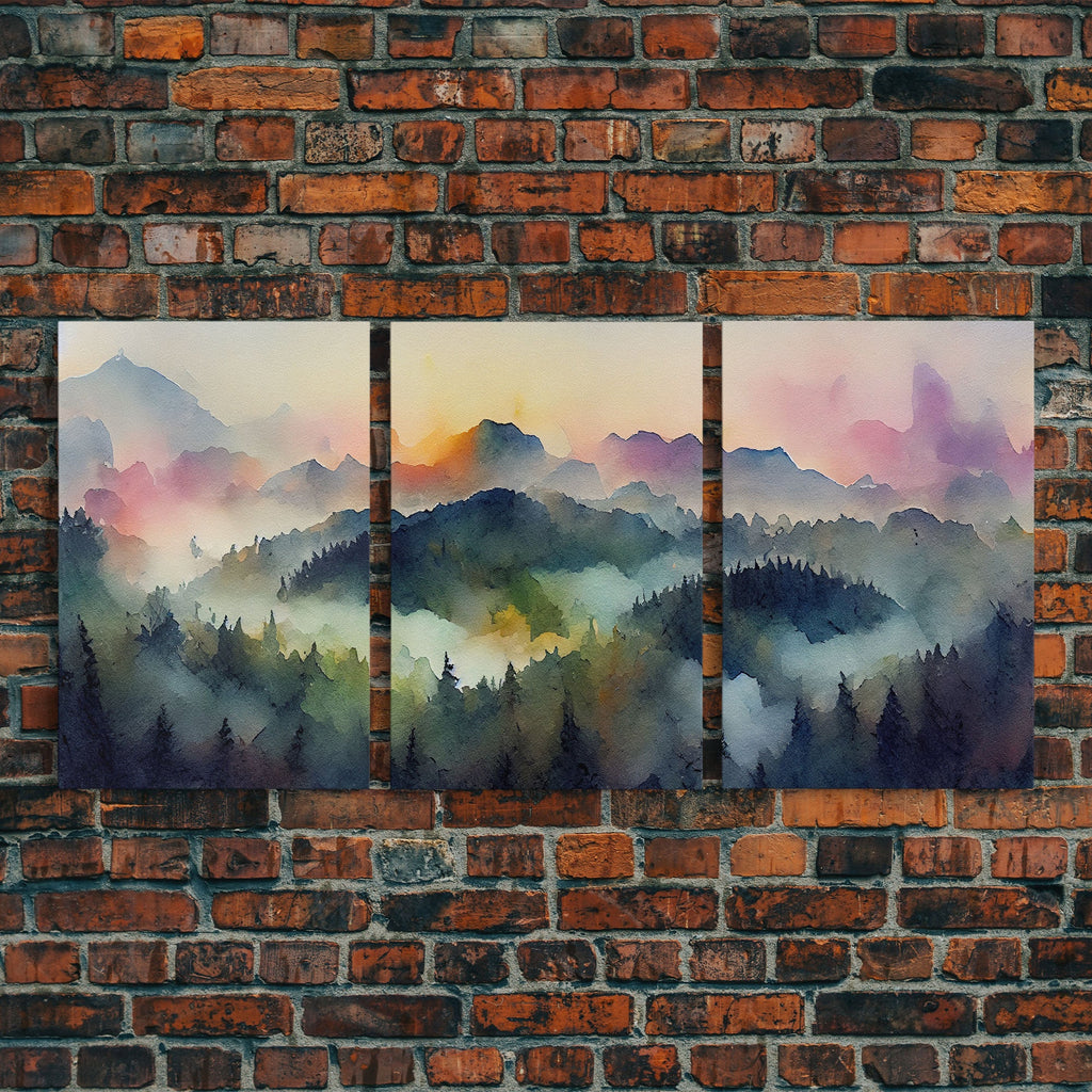 Dramatic Watercolor Sunset Landscape Abstract, Landscape Art, 3 Piece Canvas Decor, 3 Piece Wall Art, Ready To Hang Canvas Prints | | Wiccan Center