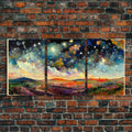 Night Starry Sky Landscape Colorful Night Sky Nature Living Room Wall Art Spiritual Starry, 3 Piece Wall Art, Ready To Hang Canvas Print | | Wiccan Center