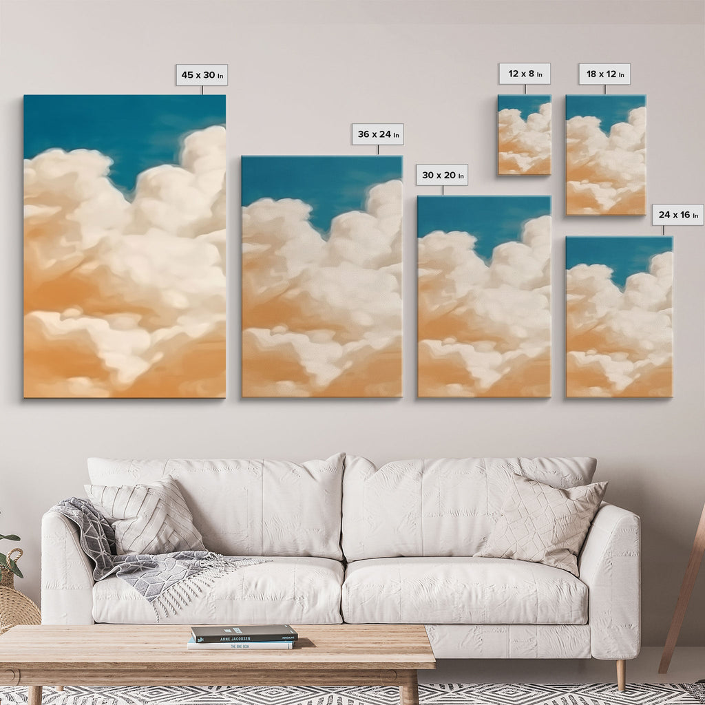 Framed Canvas Wall Art Set of 3 Pastel Clouds, Navy Blue Sky, Nature Landscape Prints, Minimalist Modern Art Nature Boho Wall Decor | | Wiccan Center