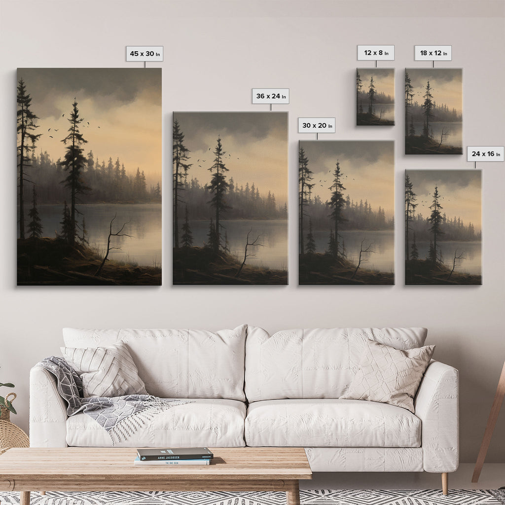 Moody 3 Piece Canvas Wall Art, Solumn PNW Lake At Sunset, Framed Canvas Print 3 Panel Set, Original Landscape Painting, Pacific Northwest | | Wiccan Center