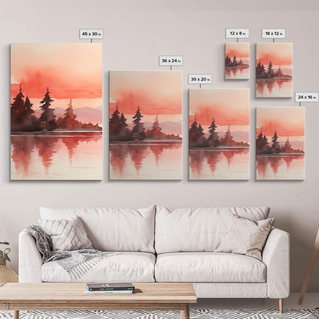 Beautiful Red Lake Sunset 3 Piece Framed Canvas Print Set, Above Sofa Art, Living Room Decor, Beautiful Wall Art, Watercolor Painting | | Wiccan Center
