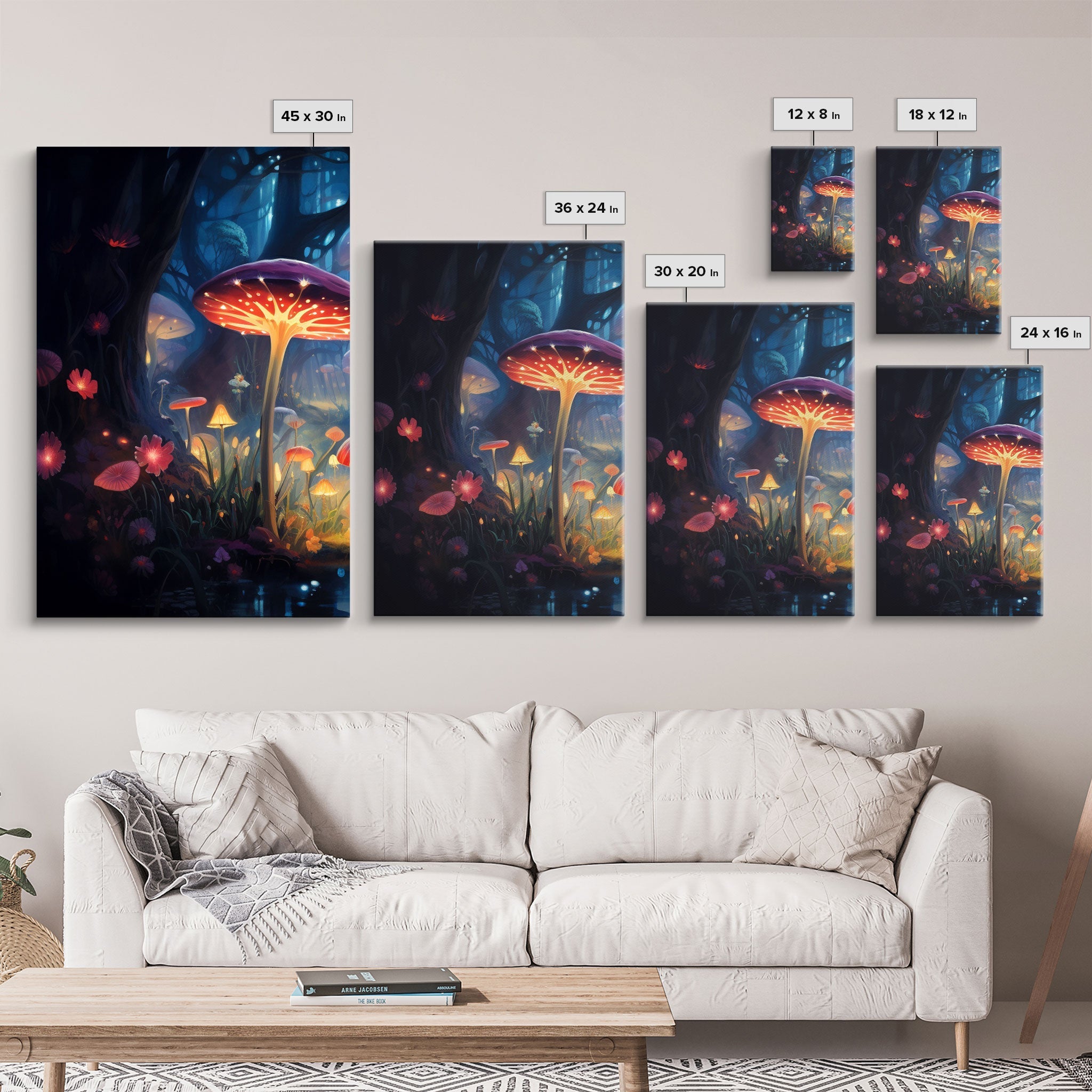 Magical dark forest art print on canvas, fantasy forest, oil style painting, large landscape wall art for home, ready to hang, 3 Piece Art | | Wiccan Center