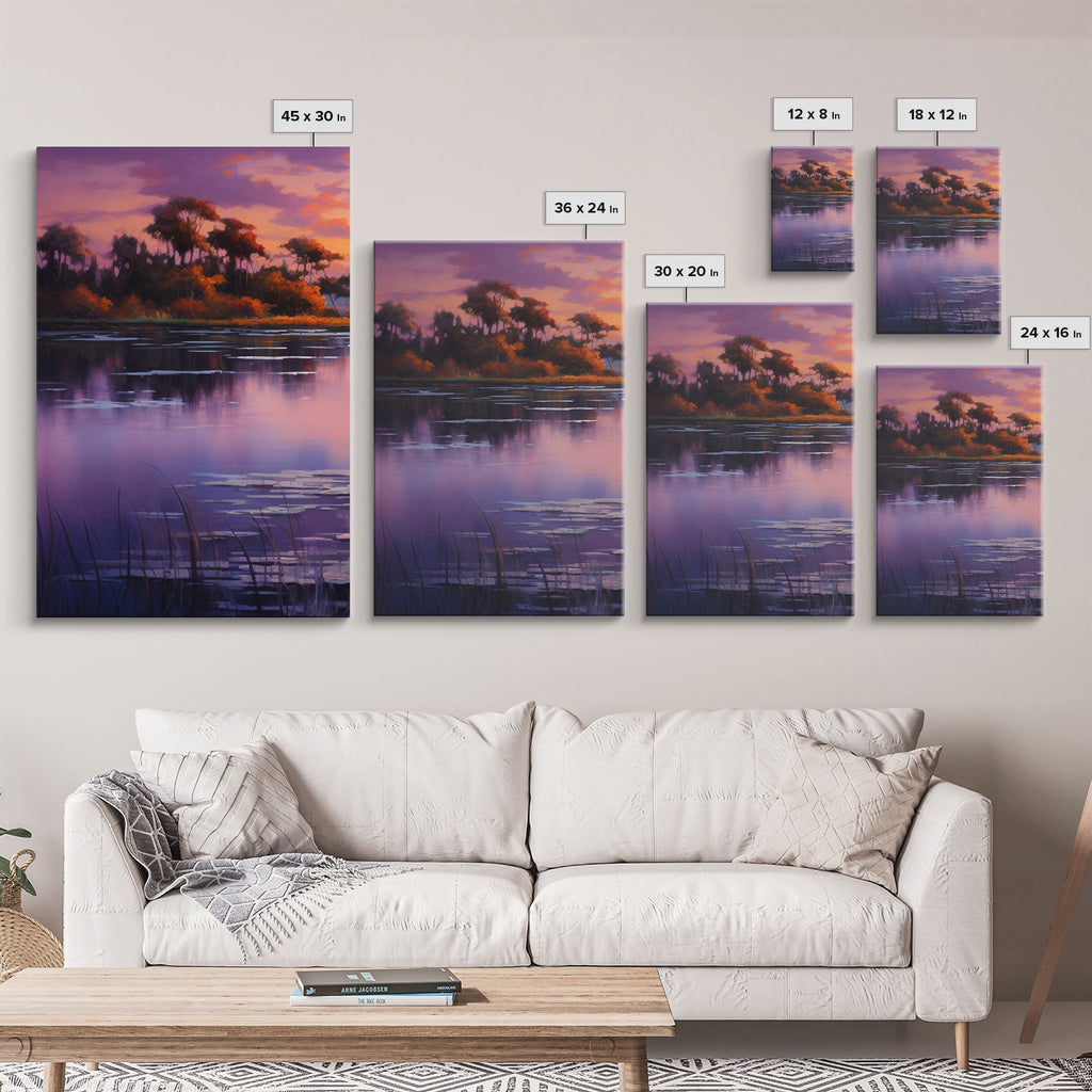 Beautiful 3 Piece Wall Art, Framed Canvas Print, 3 Piece Set, Lake House Decor, Sunset Over The Purple Marsh, Above Sofa Art | | Wiccan Center