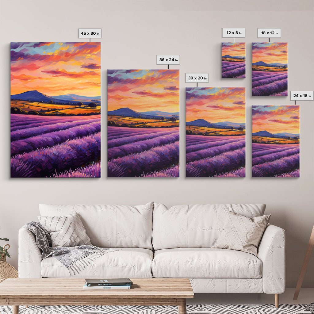 Purple Lavender Fields, 3 Piece Wall Art, Framed Canvas Print, Beautiful Original Landscape Painting, Sunset Painting, Farmhouse Decor | | Wiccan Center