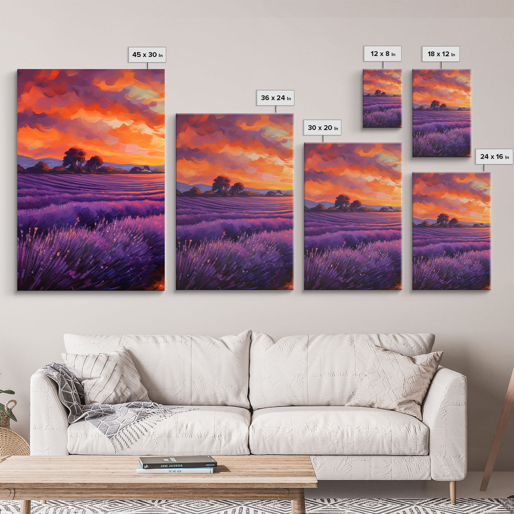 Purple Lavender Fields, 3 Piece Wall Art, Framed Canvas Print, Beautiful Original Landscape Painting, Sunset Painting, Farmhouse Decor | | Wiccan Center