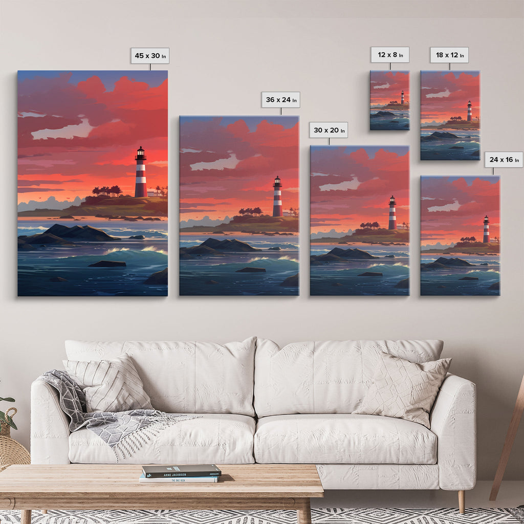 Sunset Wall Art, Light House Decor, Ocean Art Print, Canvas Print, Wall Art, 3 Piece Wall Art, Nautical Print, Seascape Art Print, Cozy Gift | | Wiccan Center