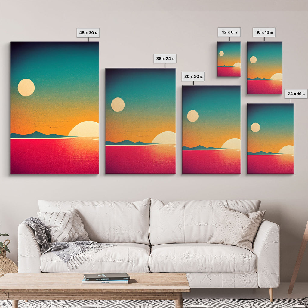 Art Deco Sunset, 3 Piece Wall Art, Ready To Hang Canvas Print, Cool Unique Living Room Wall Art Decor | | Wiccan Center