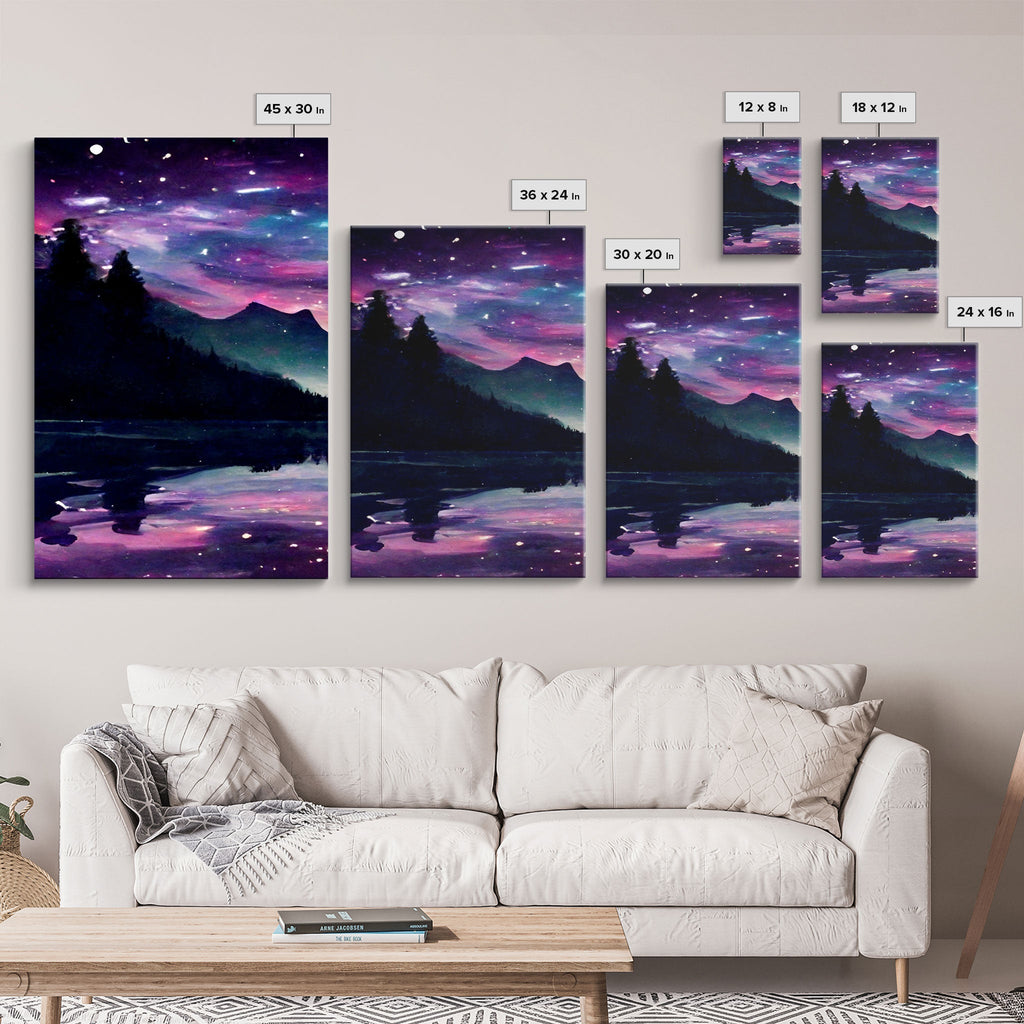Fantasy Starry Night Magical Forest Landscape, 3 Piece Wall Art, Ready To Hang Canvas Print, Cool Unique Living Room Wall Art Decor | | Wiccan Center