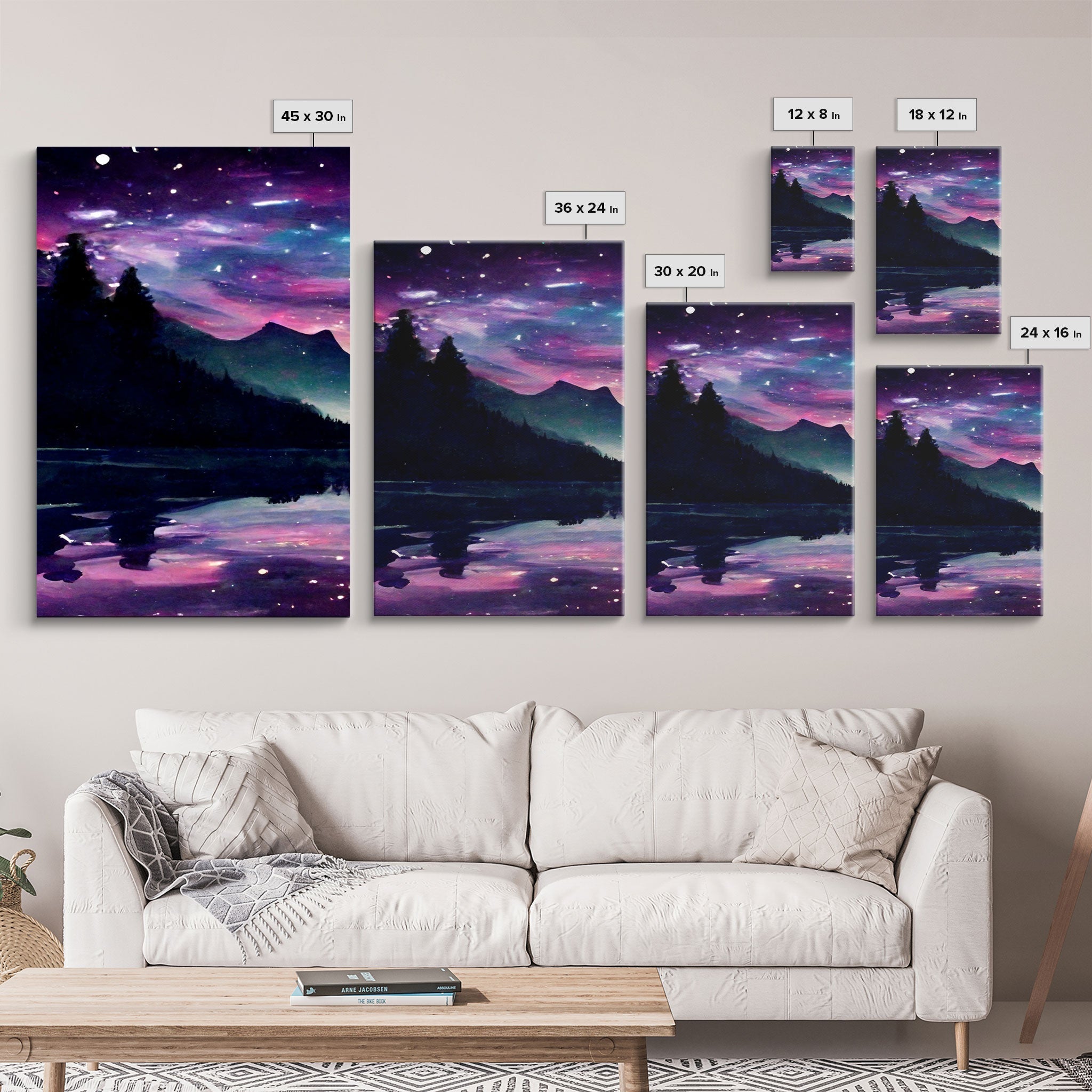 Fantasy Starry Night Magical Forest Landscape, 3 Piece Wall Art, Ready To Hang Canvas Print, Cool Unique Living Room Wall Art Decor | | Wiccan Center