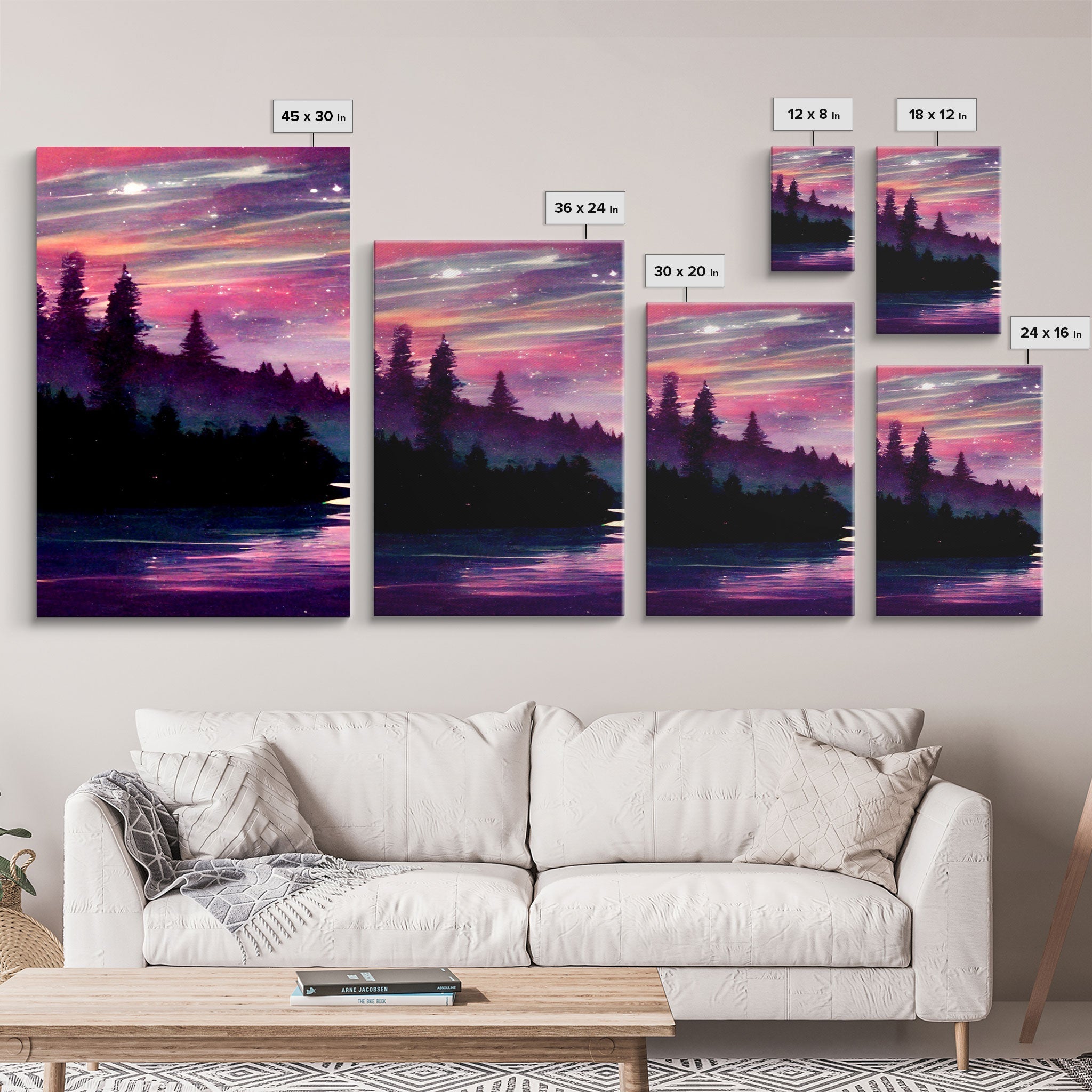Starry Night Magical Forest Fantasy Landscape, 3 Piece Wall Art, Ready To Hang Canvas Print, Cool Living Room Wall Art Decor | | Wiccan Center