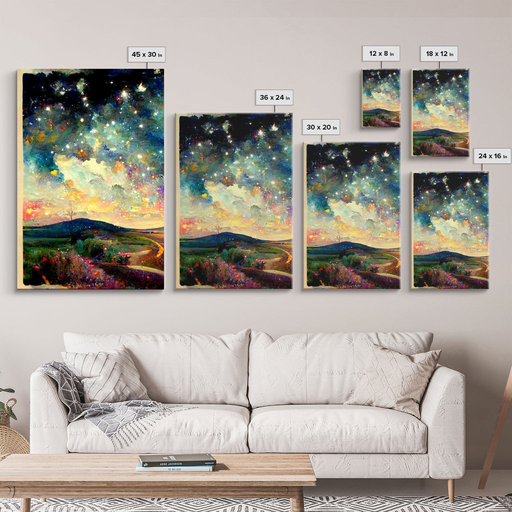 Night Starry Sky Landscape Colorful Night Sky Nature Living Room Wall Art Spiritual Starry, 3 Piece Wall Art, Ready To Hang Canvas Print | | Wiccan Center