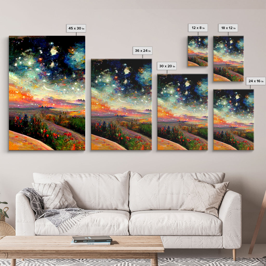 Night Starry Sky Landscape Colorful Night Sky Nature Living Room Wall Art Spiritual Starry, 3 Piece Wall Art, Ready To Hang Canvas Print | | Wiccan Center