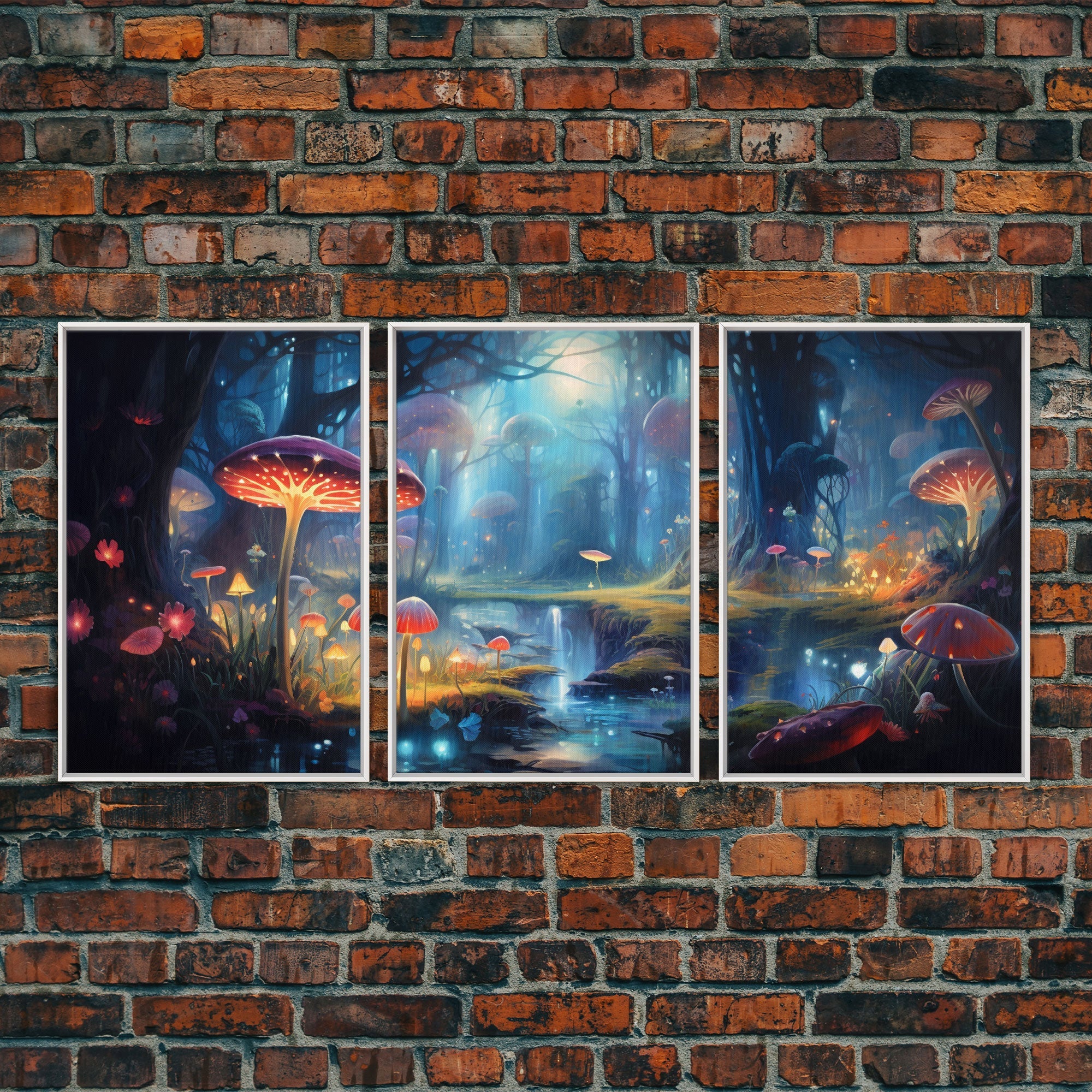 Magical dark forest art print on canvas, fantasy forest, oil style painting, large landscape wall art for home, ready to hang, 3 Piece Art | | Wiccan Center