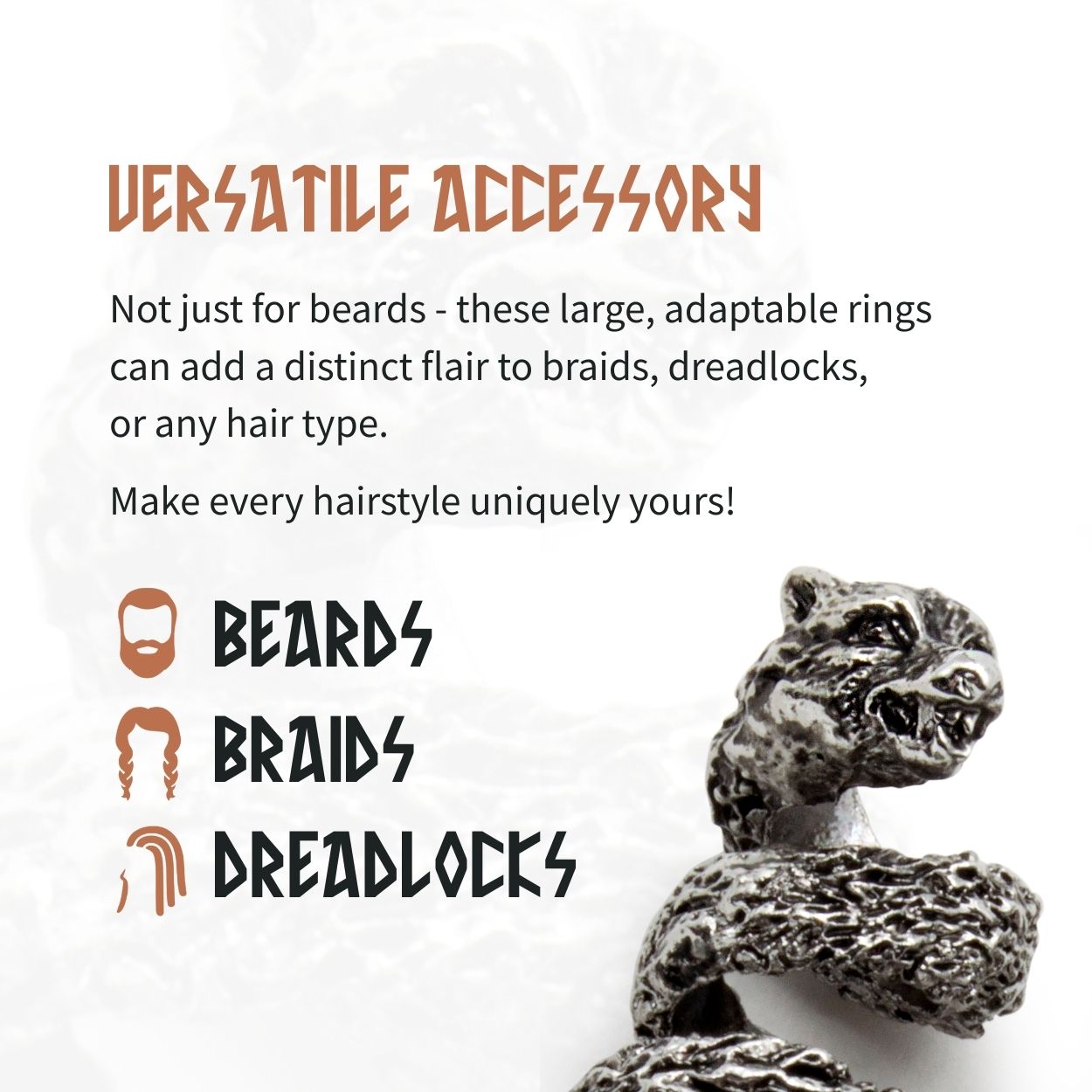 Fenrir Beard Rings – Silver Viking Beard Beads (8-Pack)