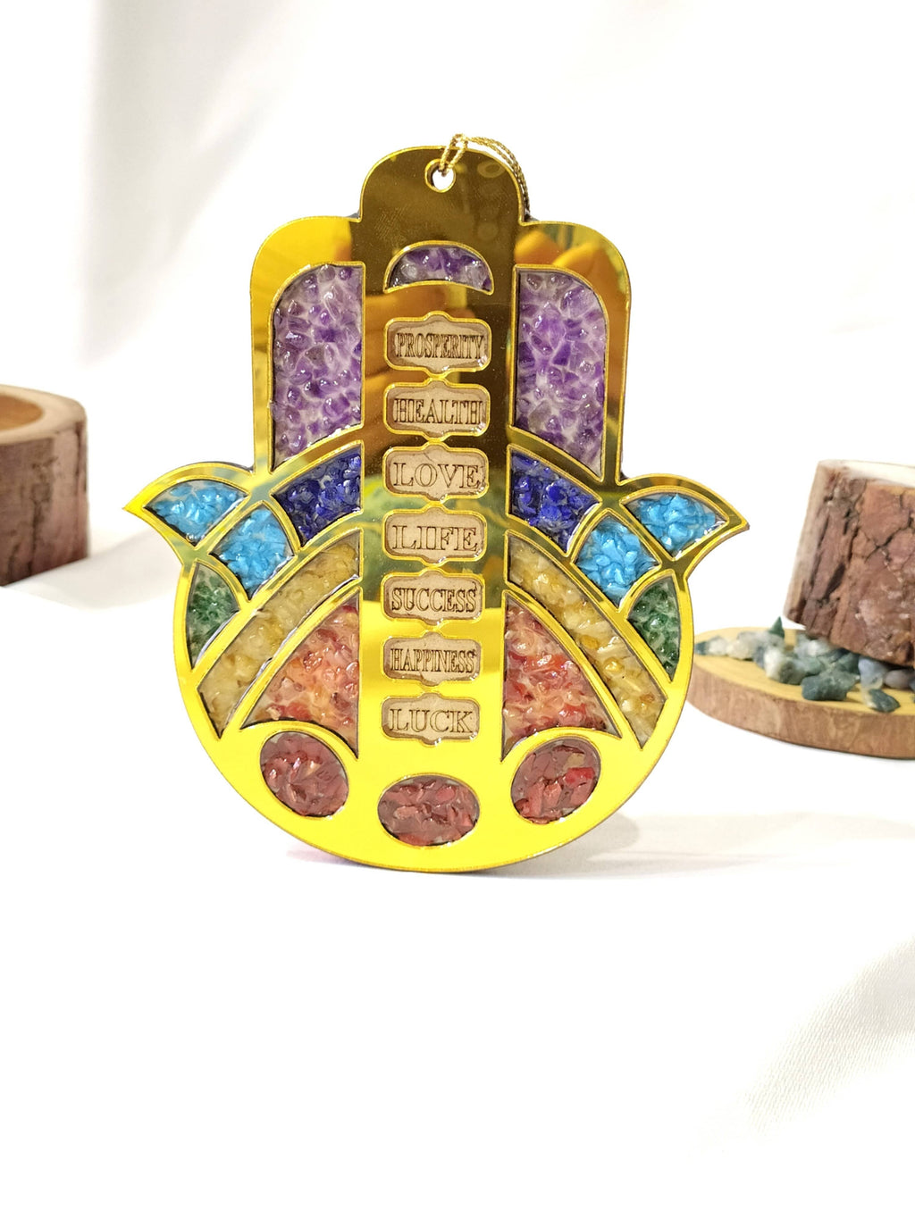 Hamsa Hand Wall & Car Hanger with Seven Chakra Stones