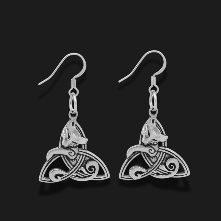 Celtic Cat on Triquetra Stainless Steel Earrings | Earrings | Wiccan Center