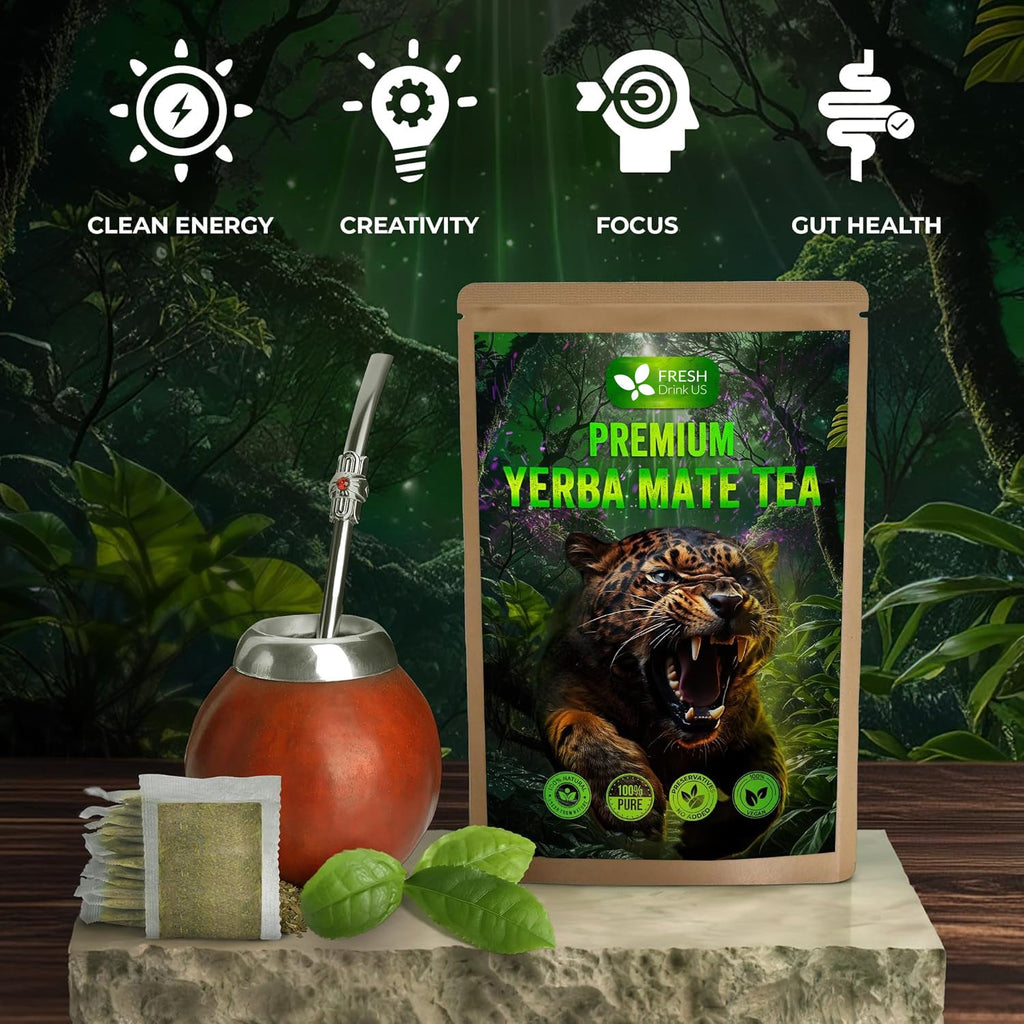 Yerba Mate Tea Bags, Hi-Caffeine, Unsmoked Yerba Mate Tea Bags, Super-Green Yerba Mate, No Dust | Tea | Wiccan Center