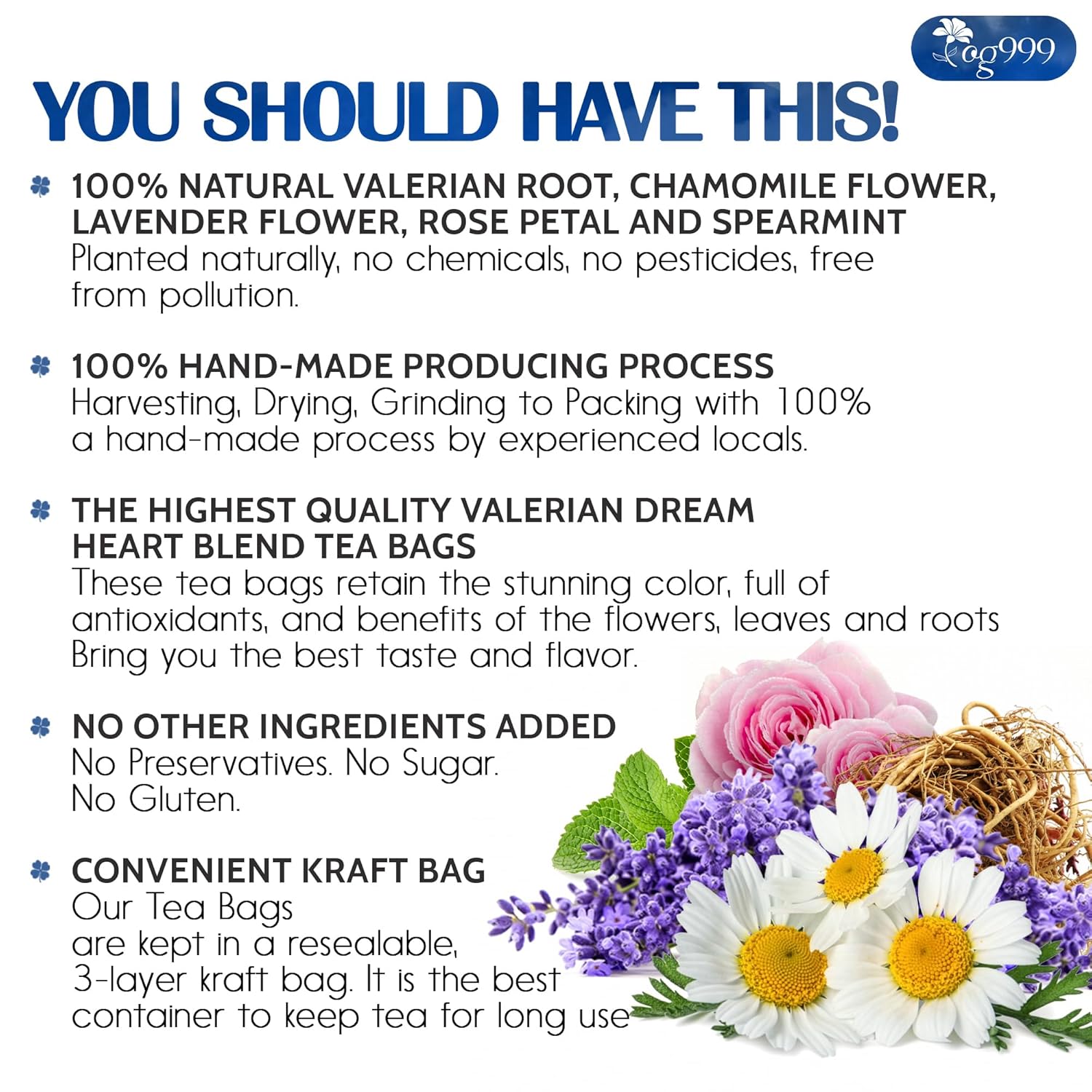 Premium Valerian Tea, Made From Valerian Root, Chamomile flower, Lavender flower Loose Leaf Herbal Tea. Made with Natural Material Tea Bags. No Sugar, No Caffeine, No Gluten, Vegan. | Tea | Wiccan Center