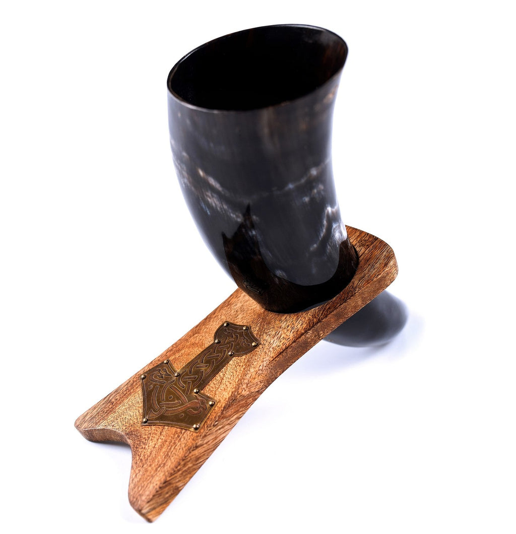 Viking Drinking Horn – Ox Horn with Wooden Stand