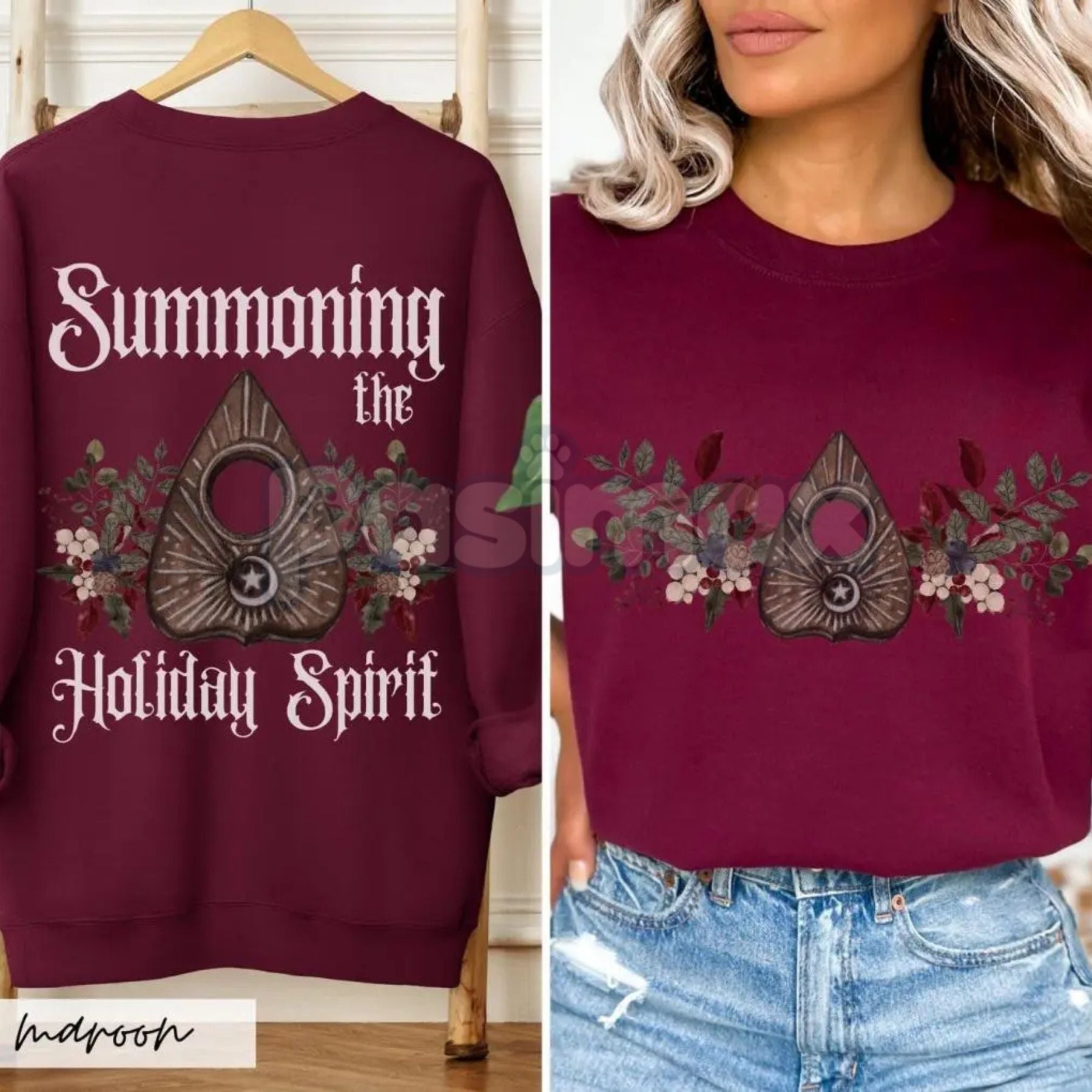 Gothic Cottagecore Holiday Séance Ouija Board Christmas Sweatshirt | Mystical Victorian Jumper | Dark Occult Winter Gift | Sweatshirt | Wiccan Center